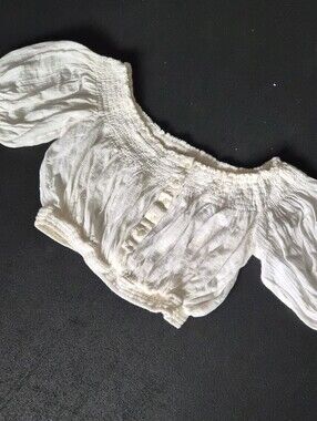 We The Free White Puff Sleeve Smocked Peasant Off Shoulder Crop Blouse